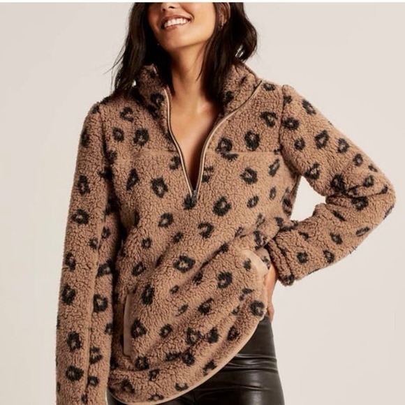 Abercrombie & Fitch Tops - Abercrombie & Fitch Soft Sherpa Leopard Animal Brown Pullover Size Medium New